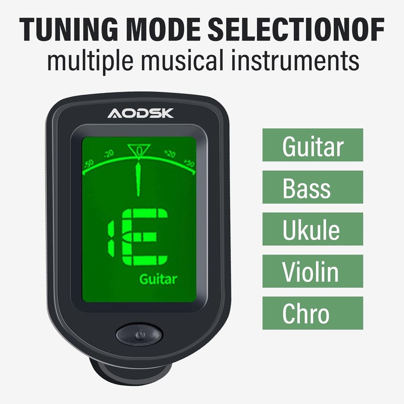 AODSK Clip-on Guitar Tuner for String Instrument,Digital Electronic Tuner,Large Clear LCD Display,Rotatable,Suitable for Acoustic Guitar,Ukulele,Bass,Violin and Chromatic,with 10 Guitar Picks - Image 3